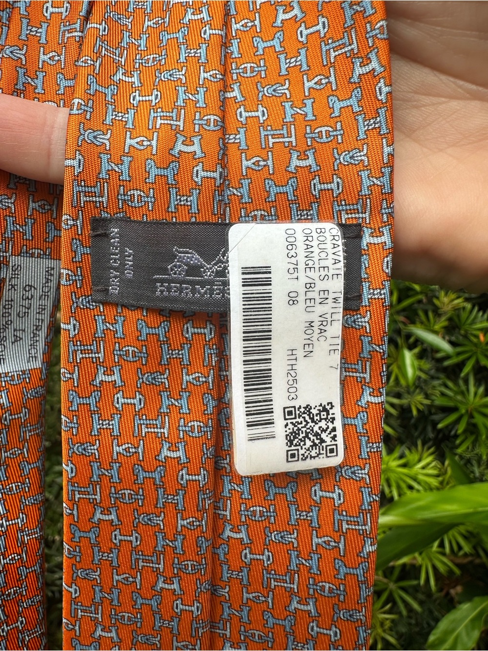 NWT HERMES Men’s 100% Silk Boucles En Vrac Tie ORANGE - Picture 7 of 12